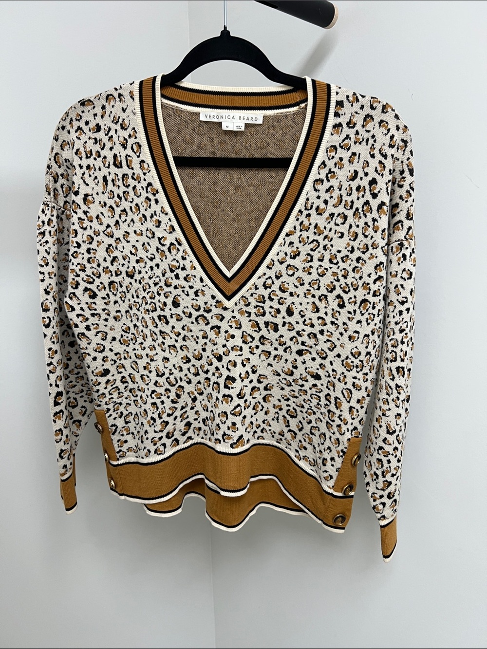 Veronica Beard Cream & Tan Leopard-Print V-Neck Sweater